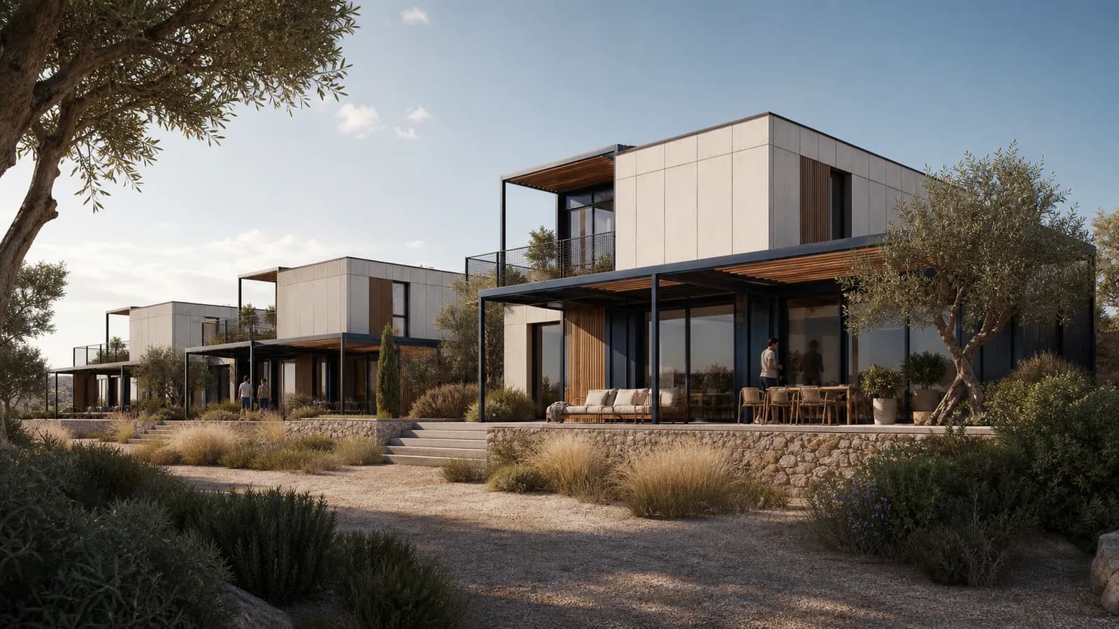 Viviendas prefabricadas contemporáneas en un entorno mediterráneo