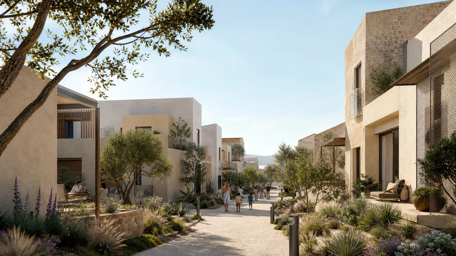 Concepto de barrio residencial modular en clima mediterráneo